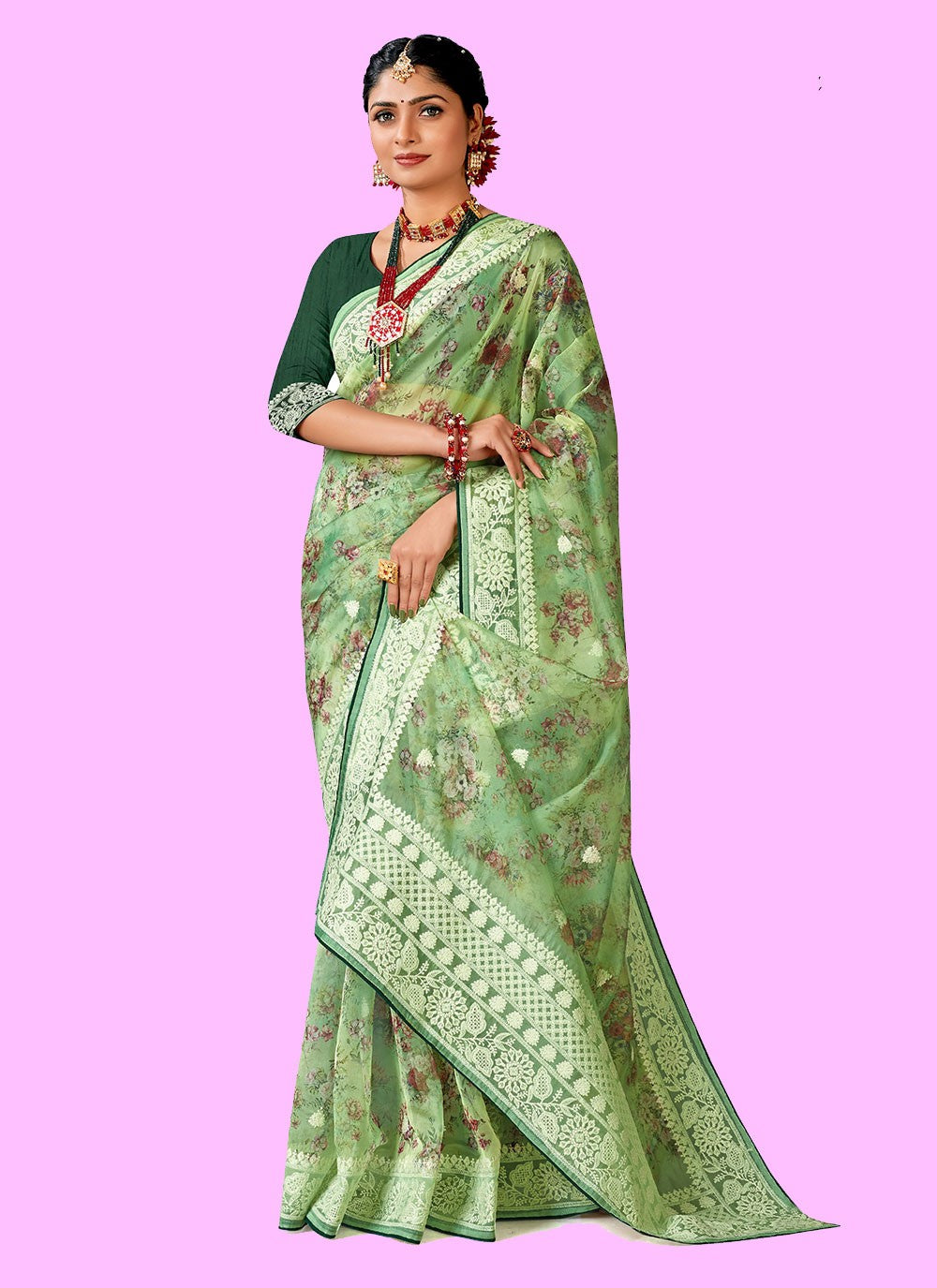 Classic Digital Print Organza Saree - S4443