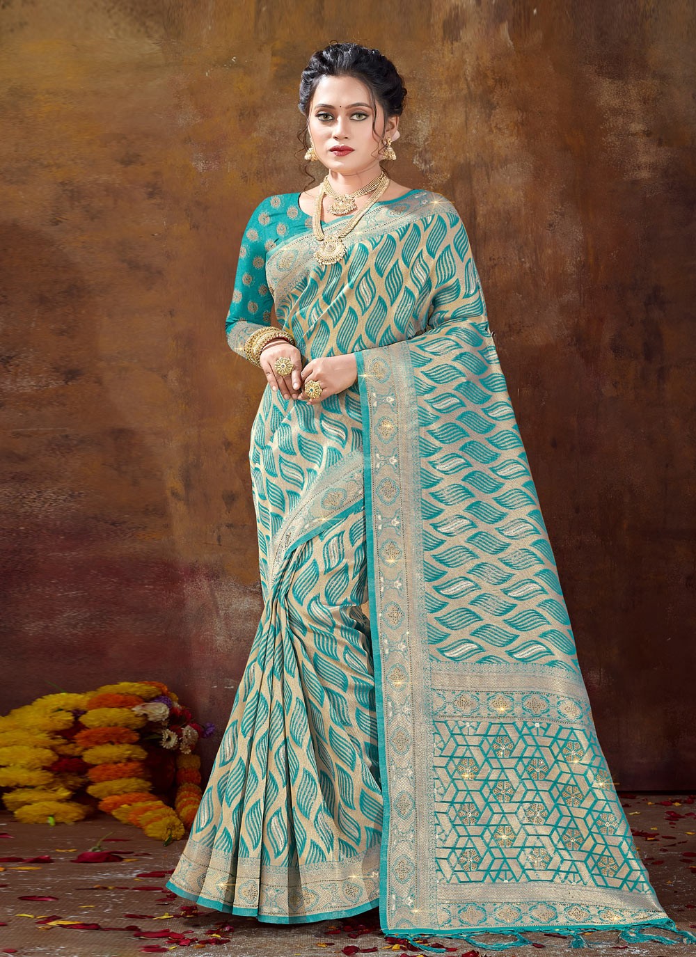 Contemporary Fancy Work Organza Saree - S3044