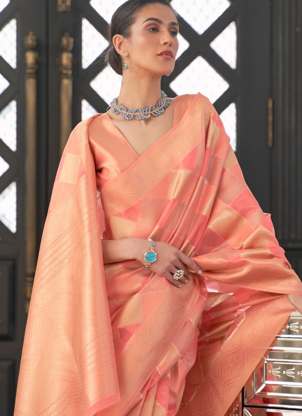 Classic Weaving Zari Organza Saree - S4349