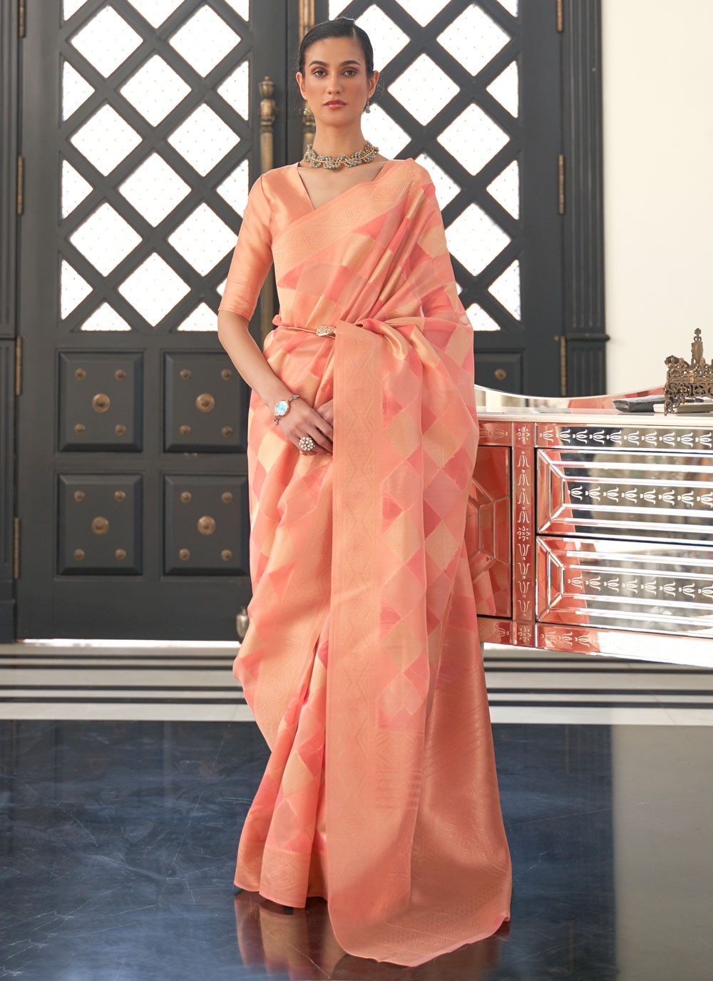 Classic Weaving Zari Organza Saree - S4349