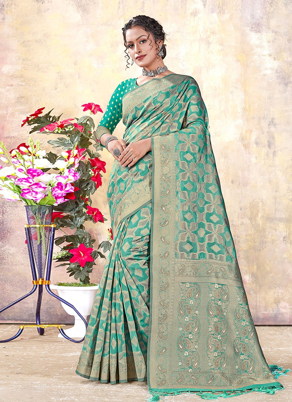 Classic Weaving Zari Organza Saree - S3030