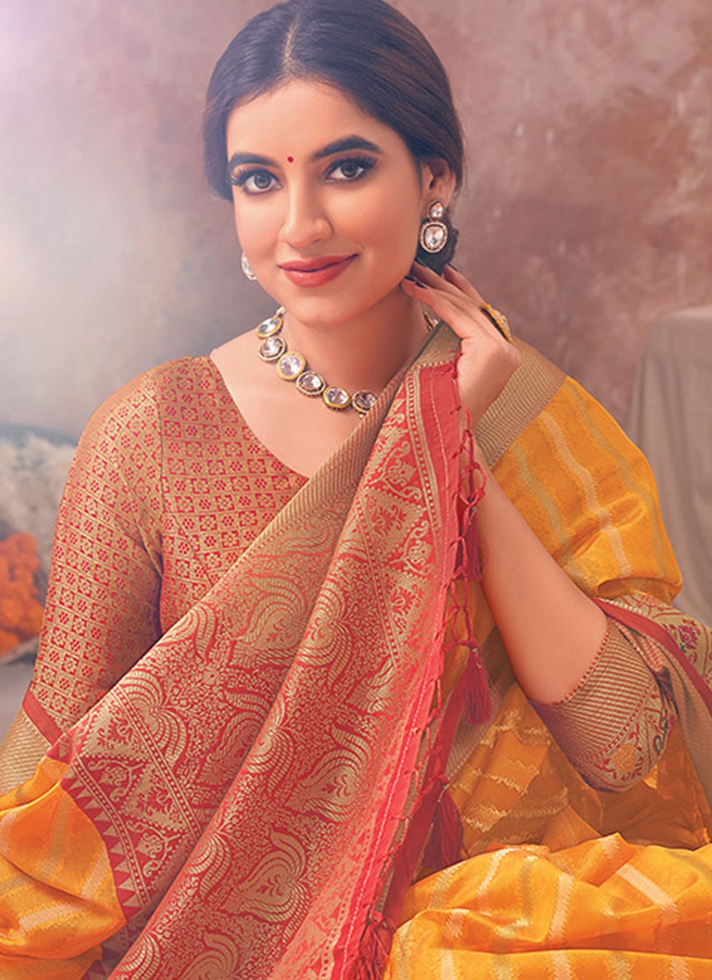 Classic Saree Weaving Zari Yellow Organza Saree S13469