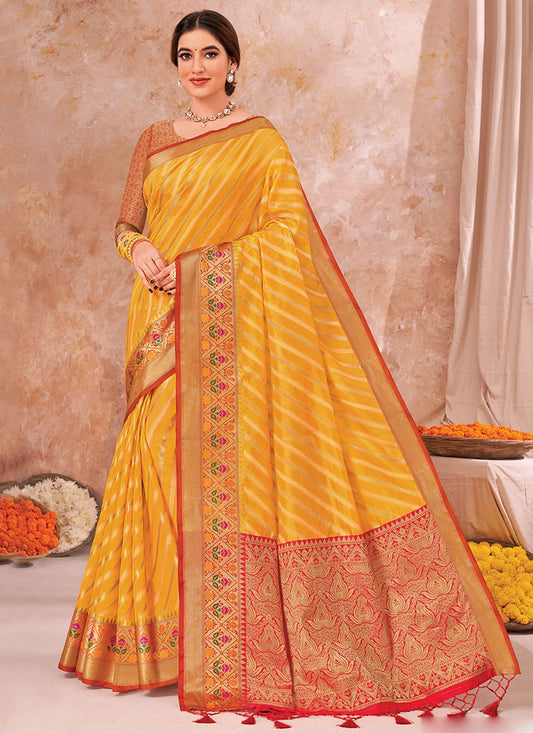 Classic Saree Weaving Zari Yellow Organza Saree S13469