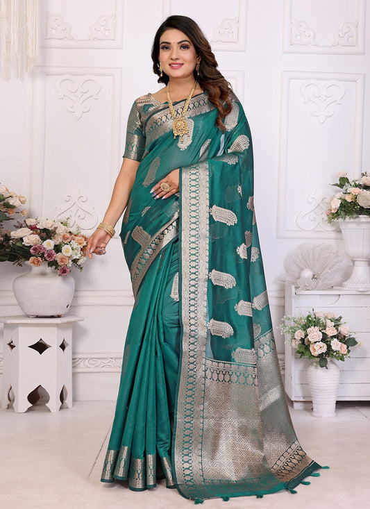 Classic Saree Woven Rama Organza Saree S13625
