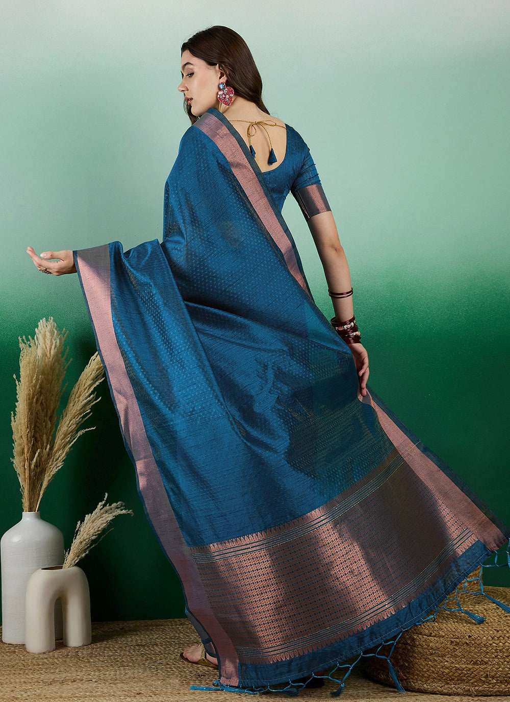 Casual Woven Khadi, Organza Saree - S7198
