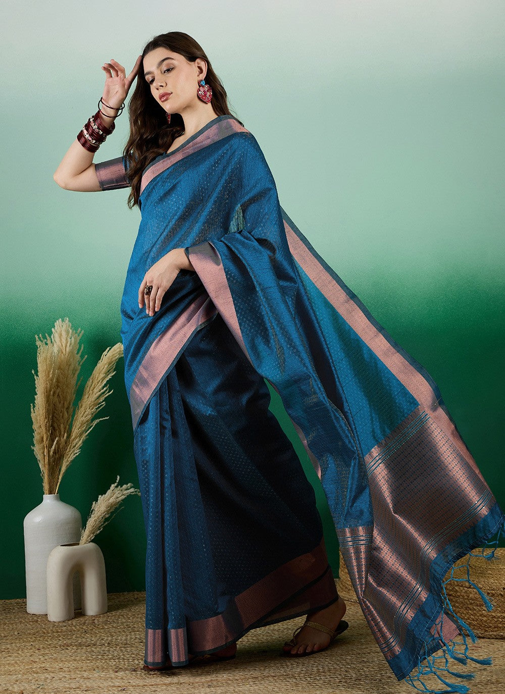 Casual Woven Khadi, Organza Saree - S7198