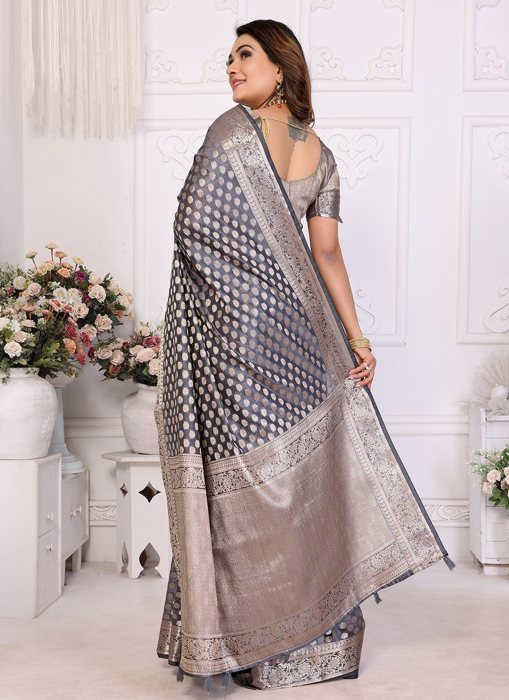Trendy Saree Woven Grey Organza Saree S13597