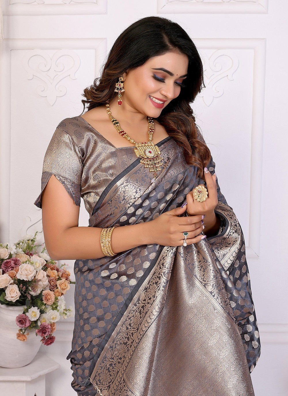 Trendy Saree Woven Grey Organza Saree S13597
