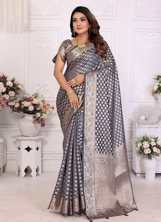 Trendy Saree Woven Grey Organza Saree S13597