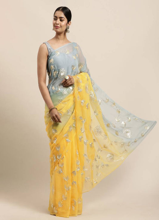 Gota Patti Organza Yellow Trendy Saree S14994