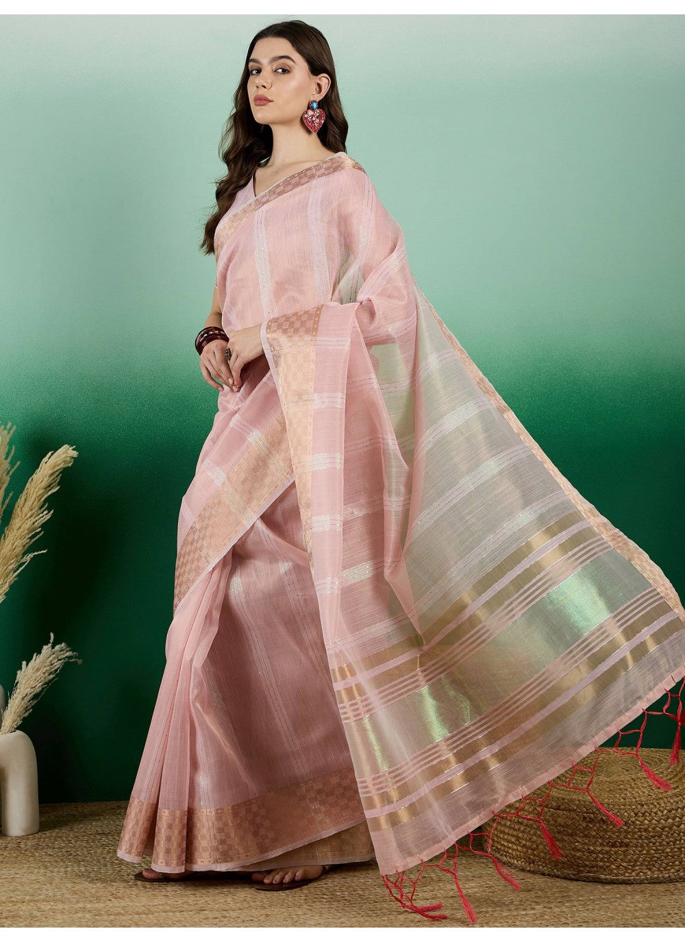 Classic Woven Khadi, Organza Saree - S7260