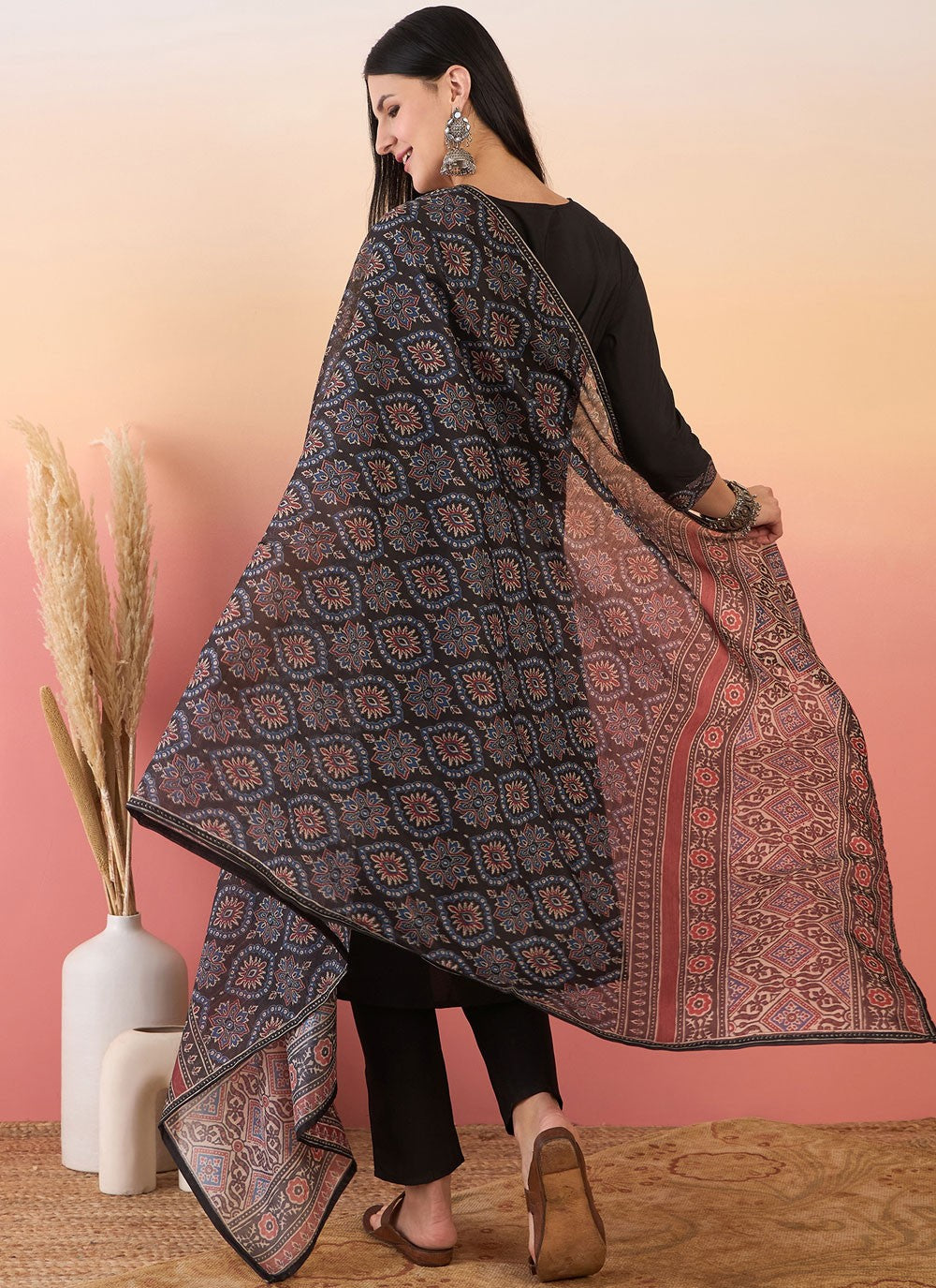 Salwar Suit Paisley Printed Black Pure Crepe T5837