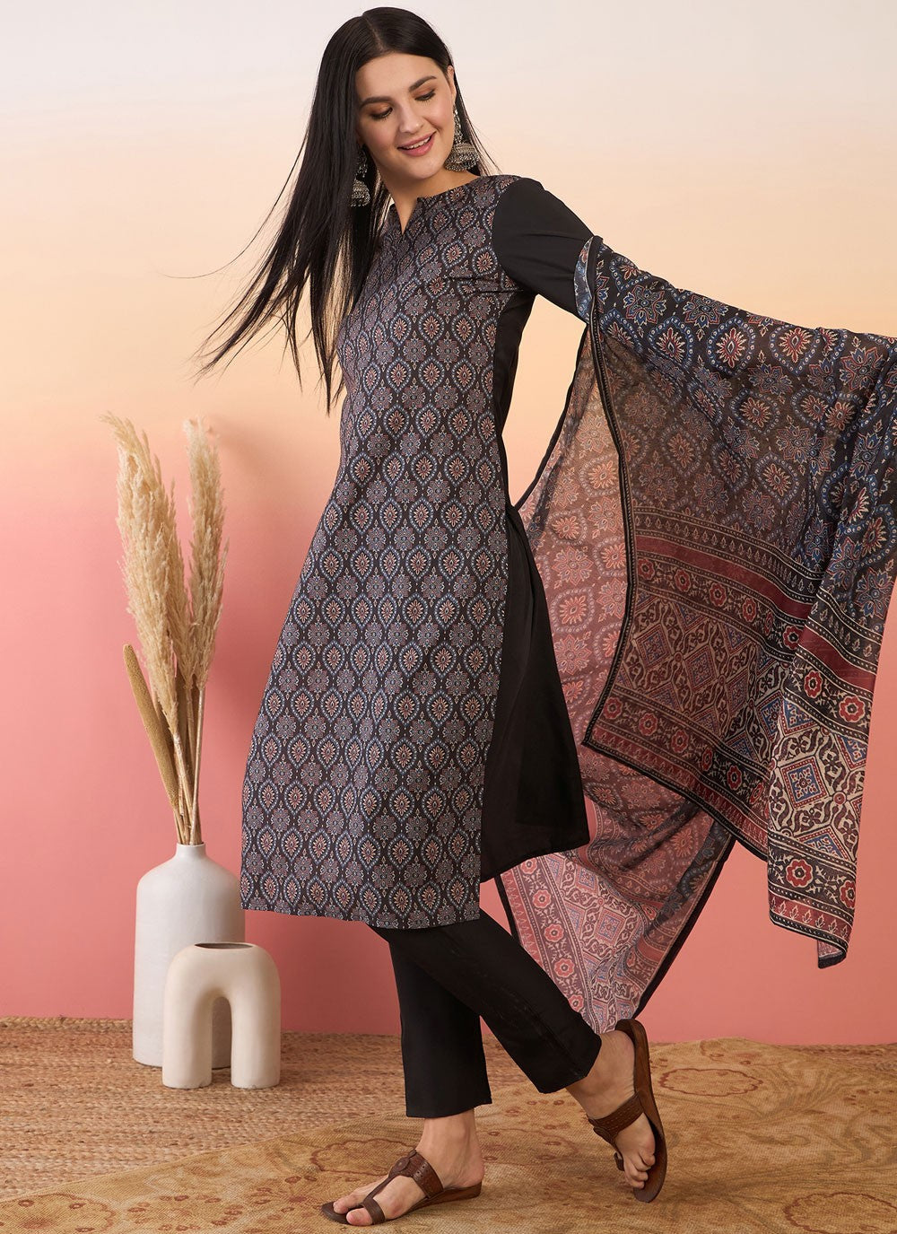 Salwar Suit Paisley Printed Black Pure Crepe T5837