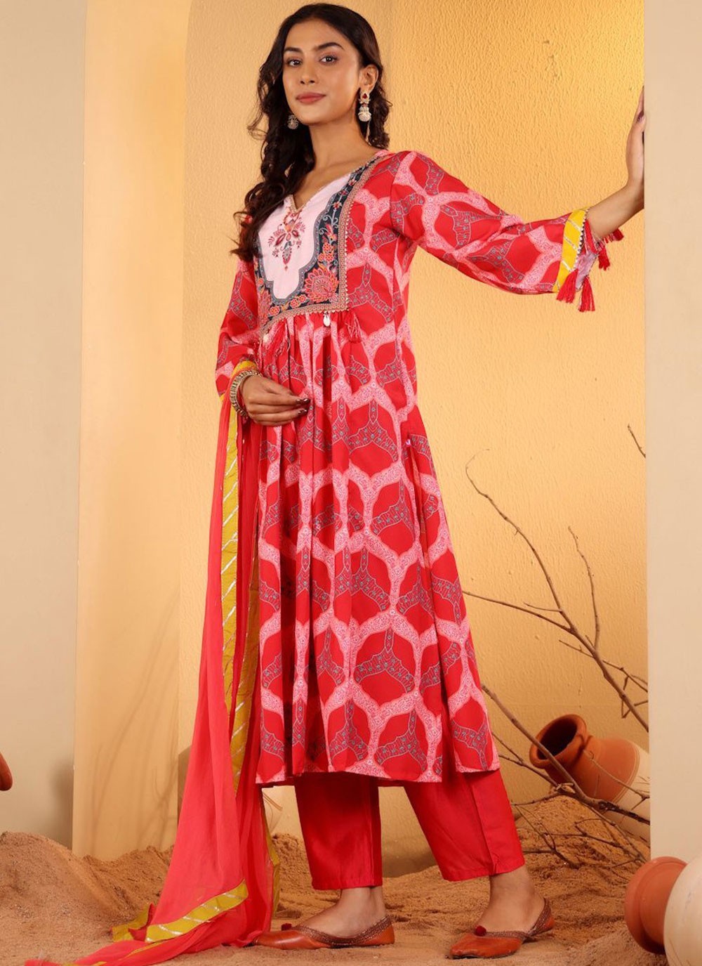 Salwar Suit Embroidered Pink Blended Cotton T5121