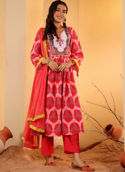 Salwar Suit Embroidered Pink Blended Cotton T5121