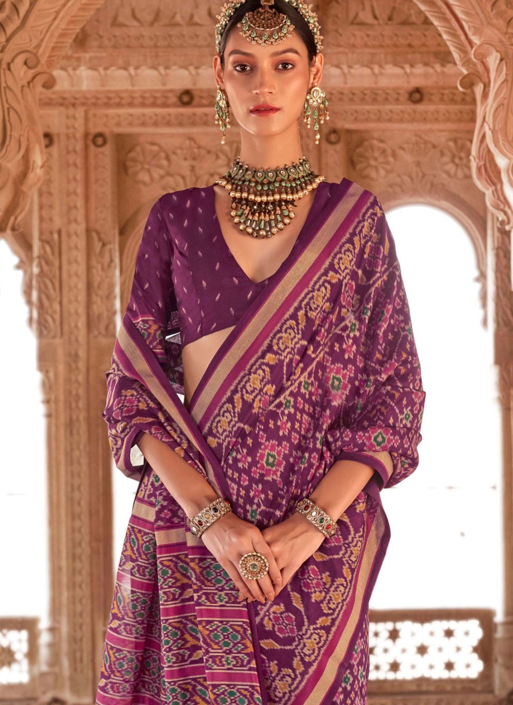Designer Paisley Printed Purple Georgette Saree S13200