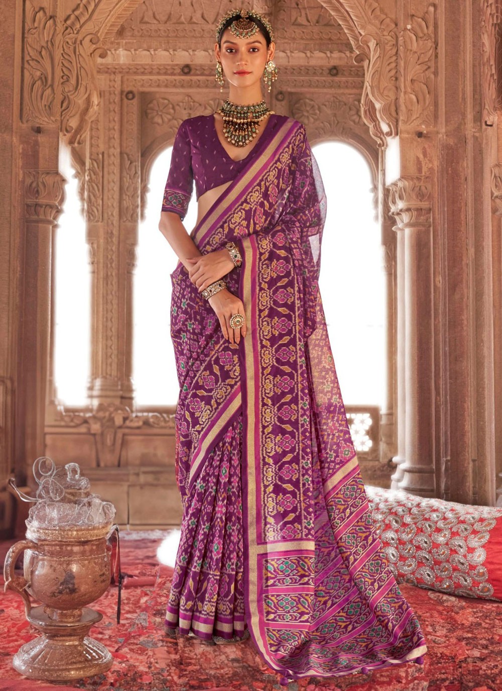 Designer Paisley Printed Purple Georgette Saree S13200