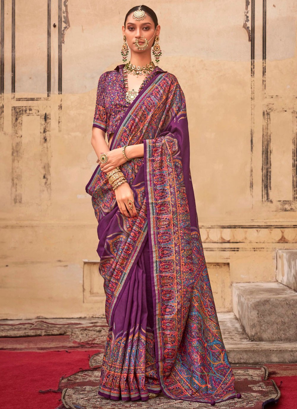 Paisley Printed Silk Purple Saree S14202