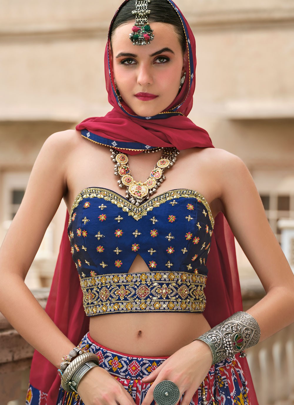 Foliage Prints Silk Hot Pink Lehenga - L3255