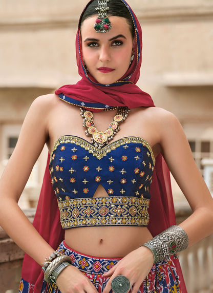 Foliage Prints Silk Hot Pink Lehenga - L3255