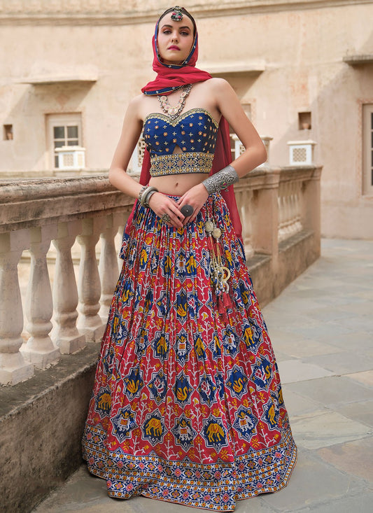 Foliage Prints Silk Hot Pink Lehenga - L3255