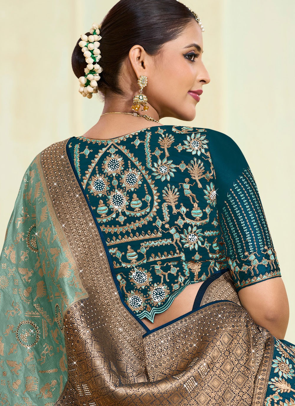 Trendy Saree Paisley Printed Aqua Blue Silk S12659