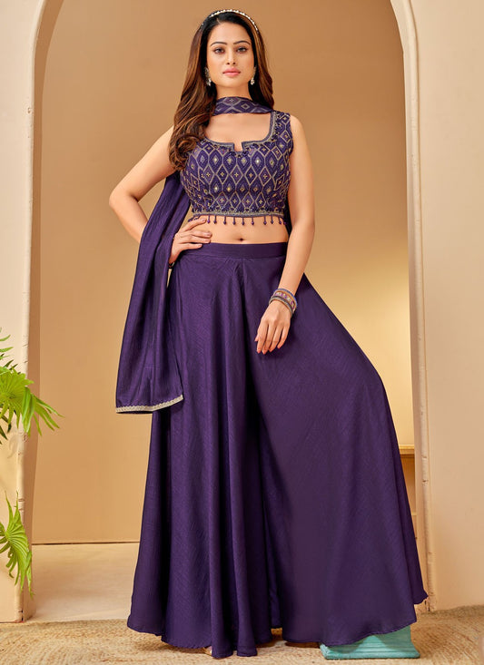 Palazzo Suit Embroidered Purple T7430