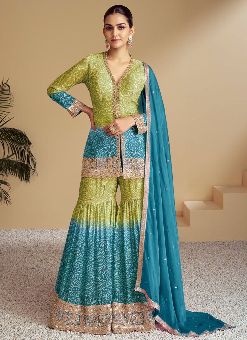 Embroidered Chinon Sharara Suit - T4581