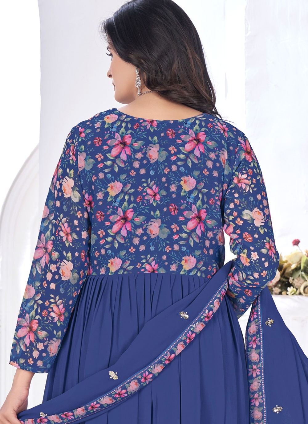 Pant Style Suit Digital Print Blue Faux Georgette T5097