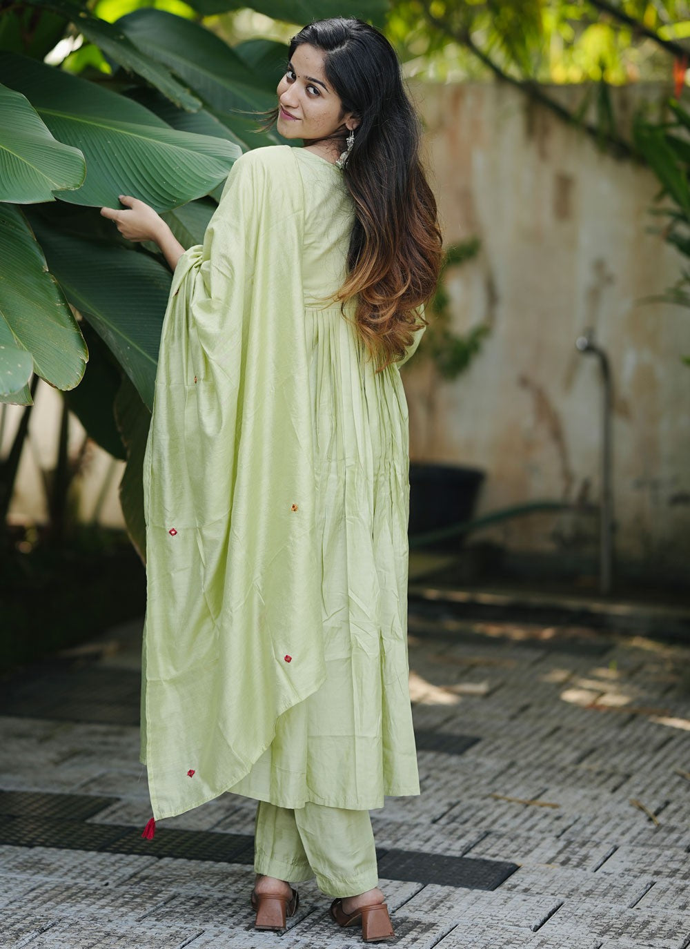 Pant Style Suit Mirror Green Chanderi Silk T5265