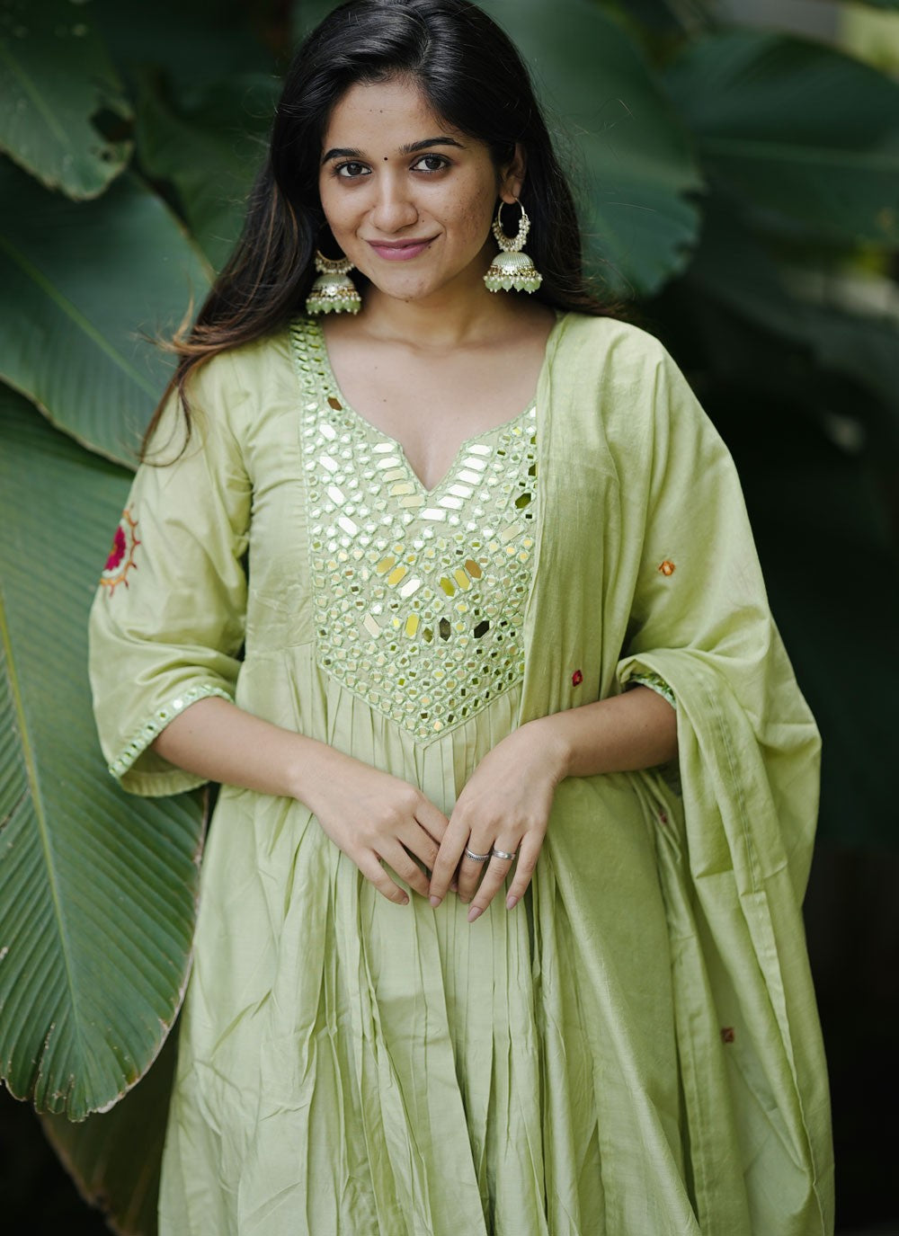 Pant Style Suit Mirror Green Chanderi Silk T5265