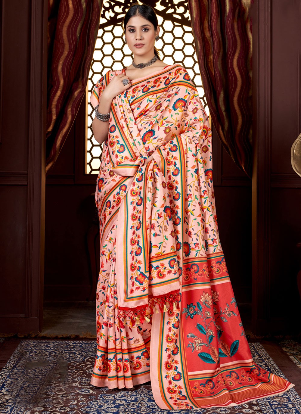 Classic Digital Print Pashmina Saree - S4246