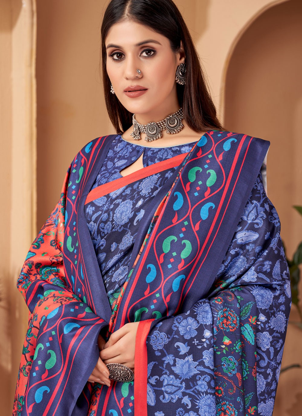 Classic Digital Print Pashmina Saree - S4246