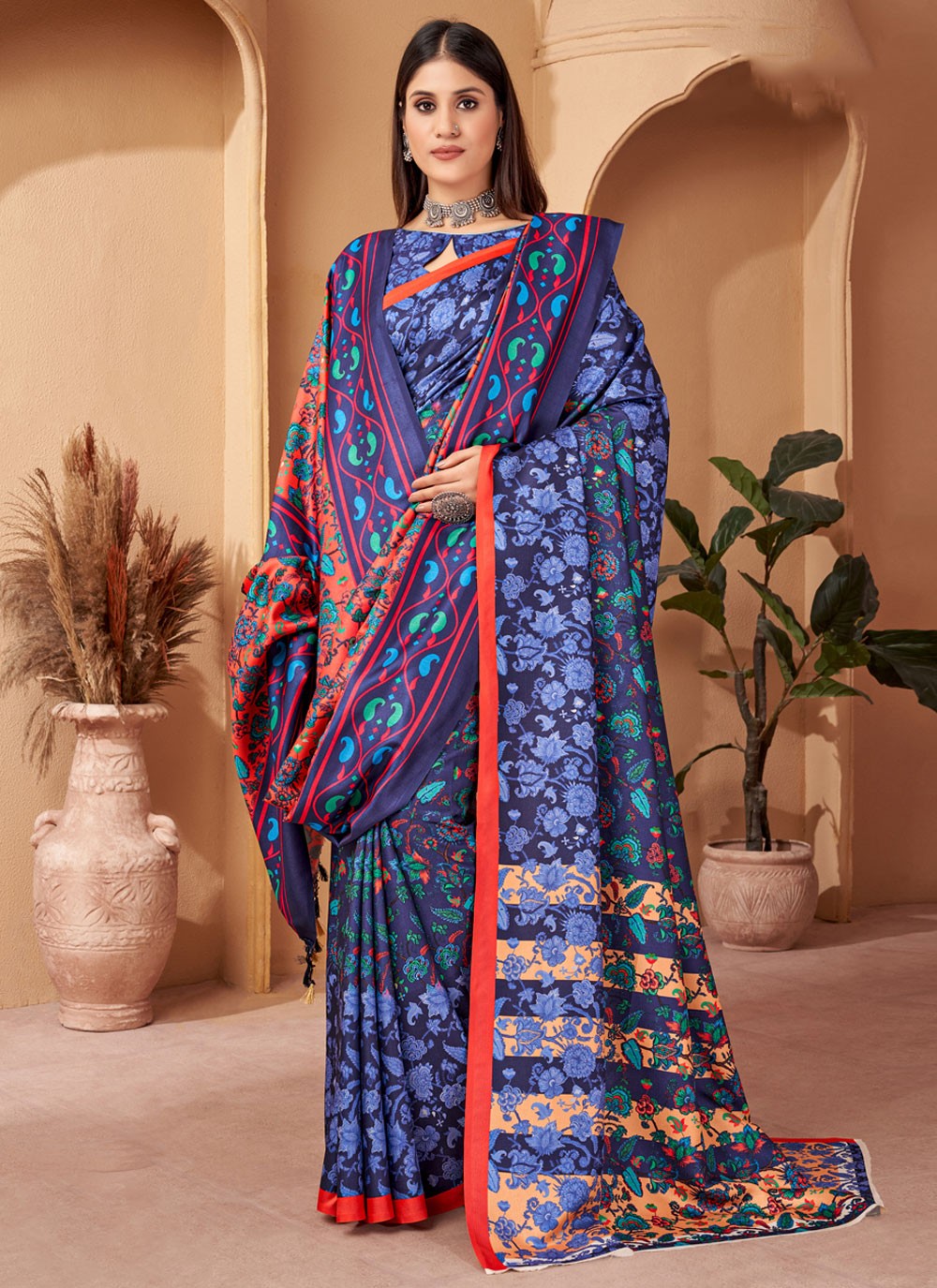 Classic Digital Print Pashmina Saree - S4246