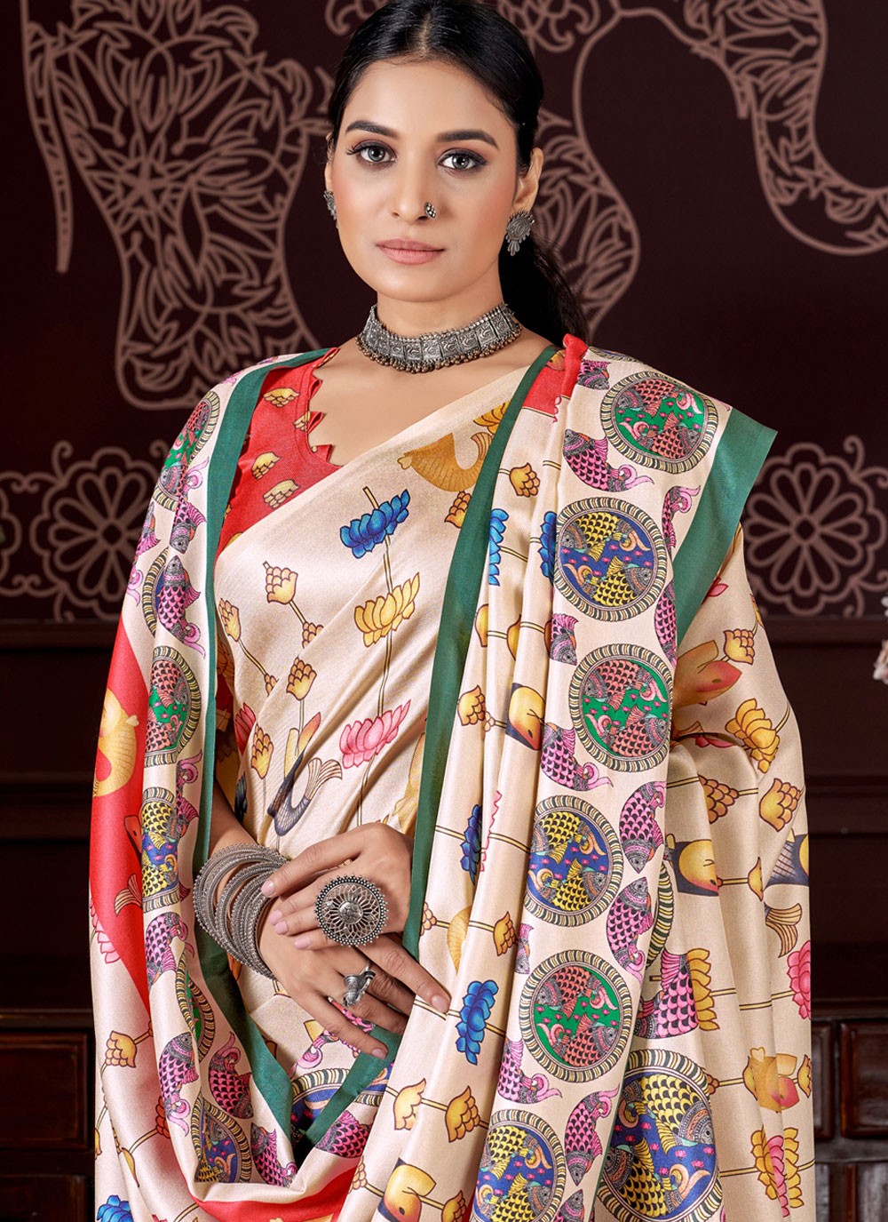 Classic Digital Print Pashmina Saree - S4302