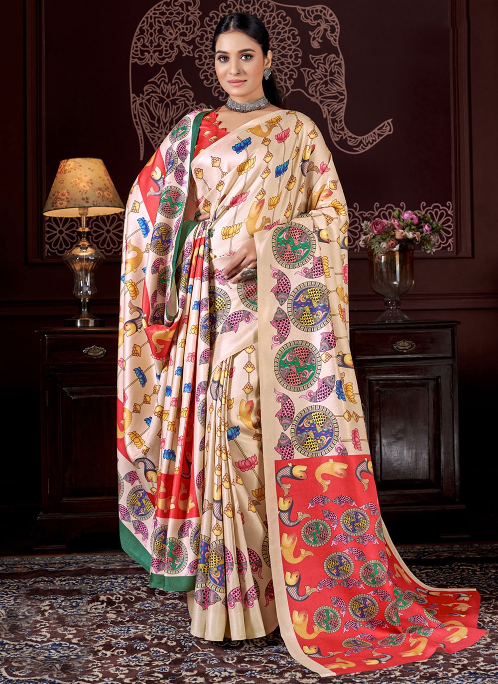 Classic Digital Print Pashmina Saree - S4302