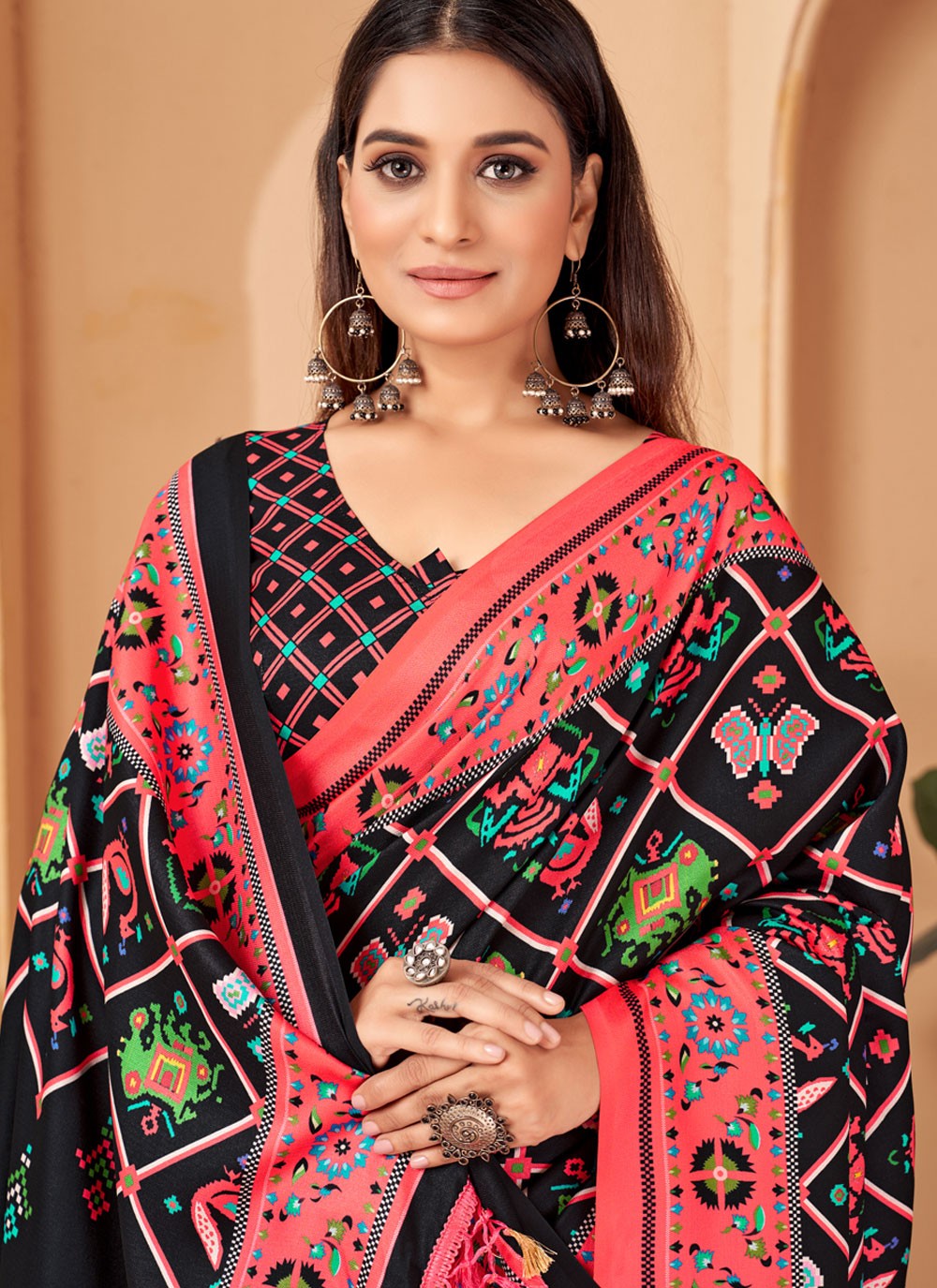 Classic Digital Print Pashmina Saree - S4246