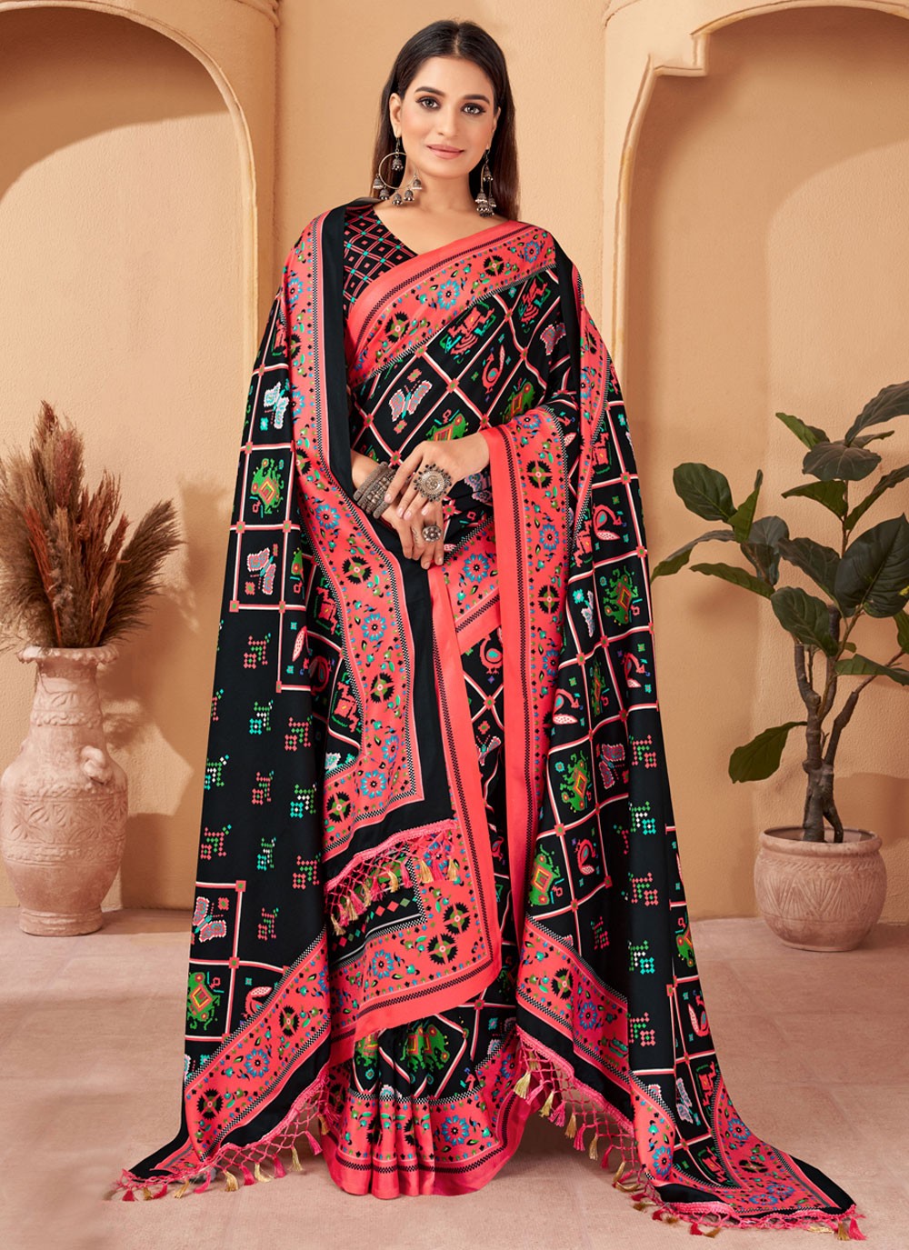Classic Digital Print Pashmina Saree - S4246