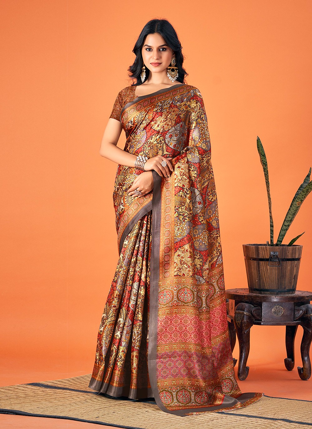 Casual Printed Pashmina Saree - S6134