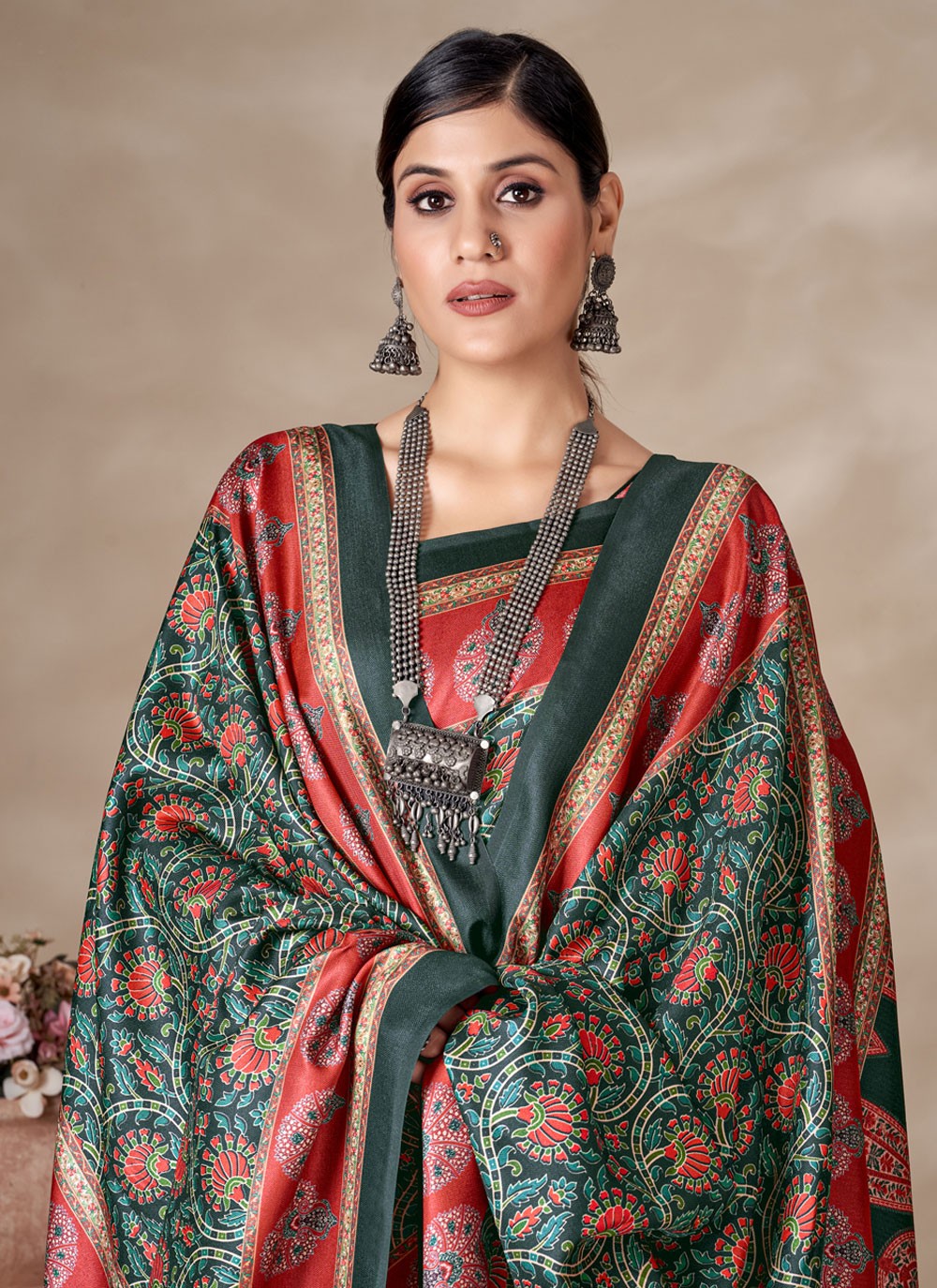 Casual Digital Print Pashmina Saree - S4281