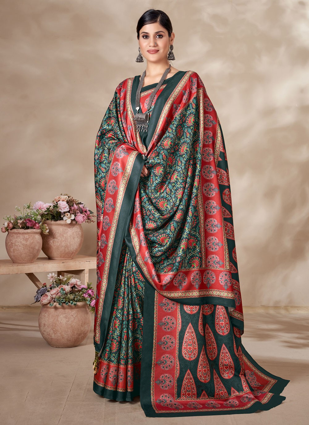 Casual Digital Print Pashmina Saree - S4281