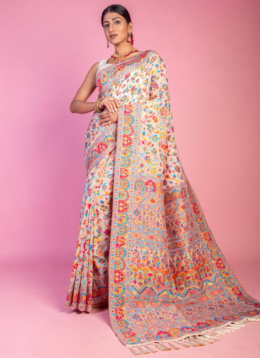 Classic Weaving Zari Pashmina Saree - S6940