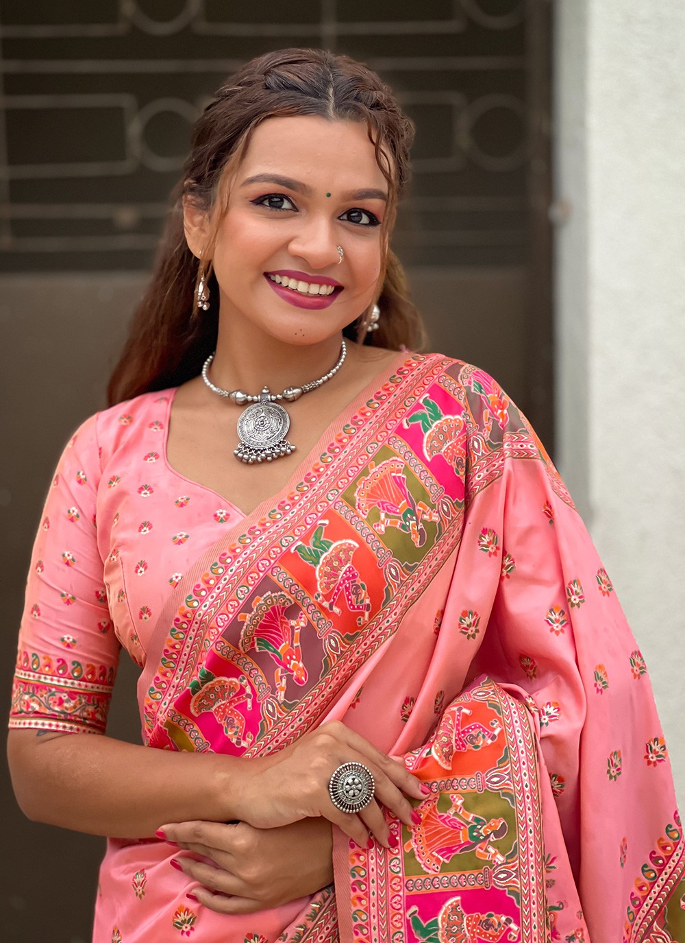 Contemporary Kashmiri Pashmina, Silk Saree - S8739
