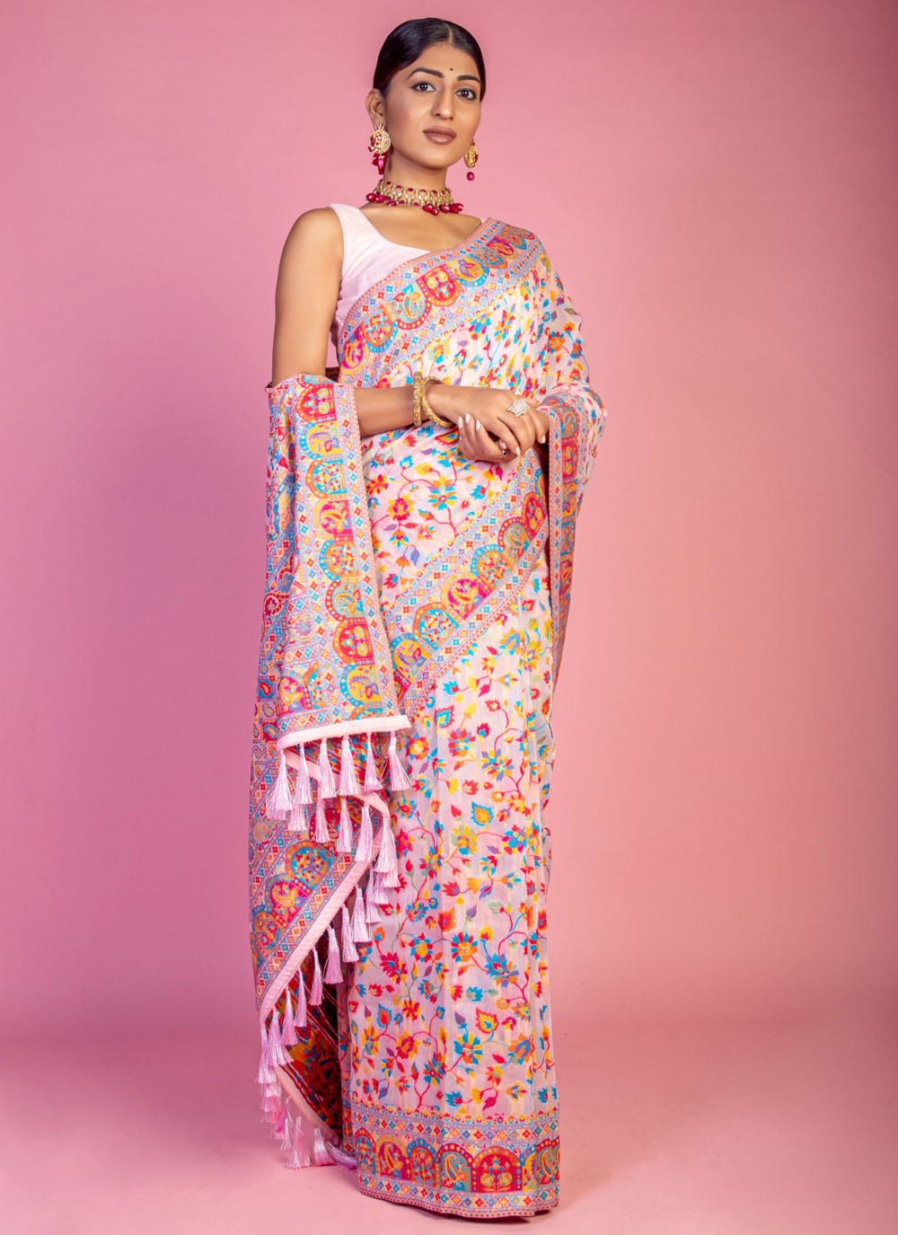 Classic Weaving Zari Pashmina Saree - S6940