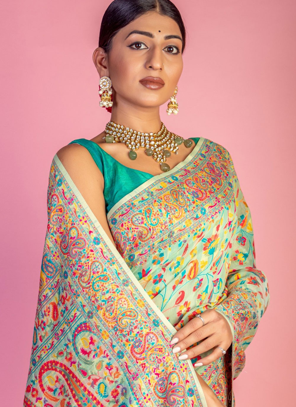 Classic Weaving Zari Pashmina Saree - S6805