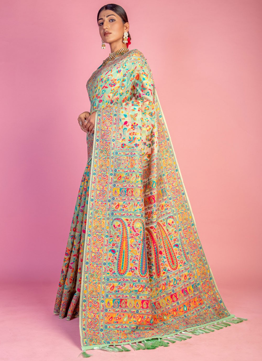 Classic Weaving Zari Pashmina Saree - S6805