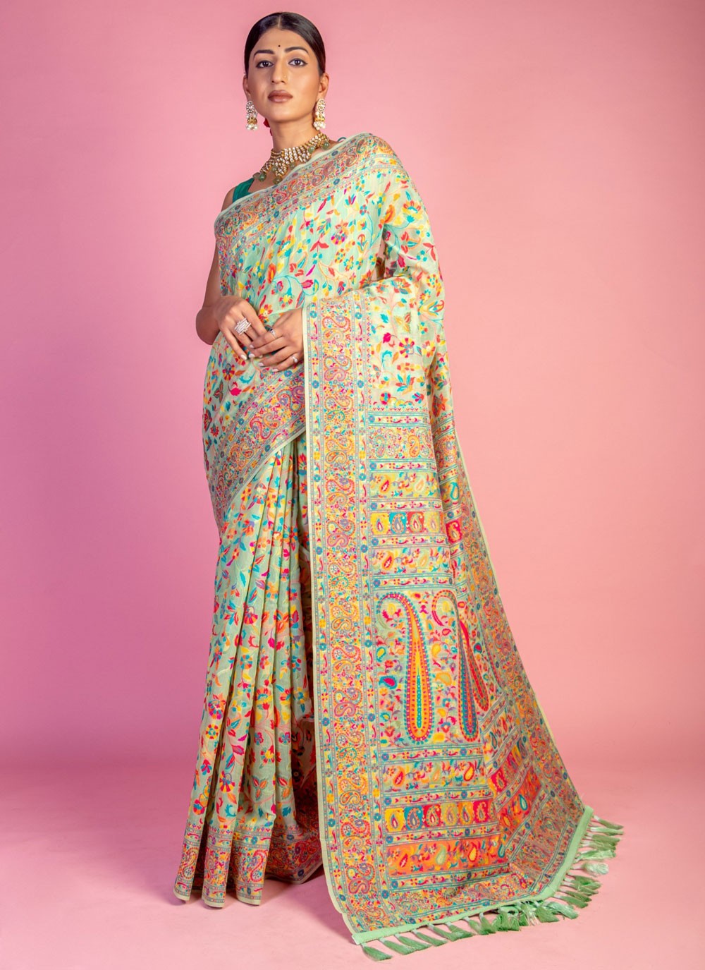 Classic Weaving Zari Pashmina Saree - S6805