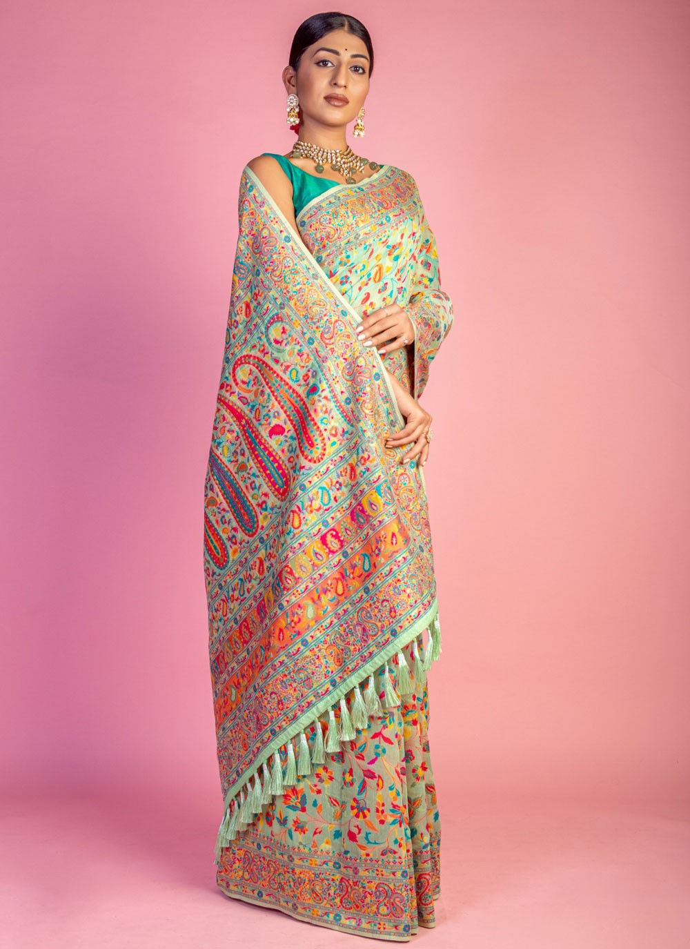 Classic Weaving Zari Pashmina Saree - S6805
