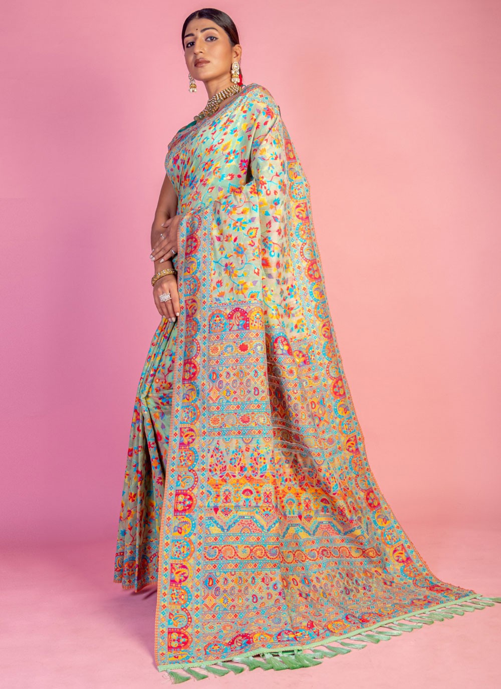 Classic Weaving Zari Pashmina Saree - S6940