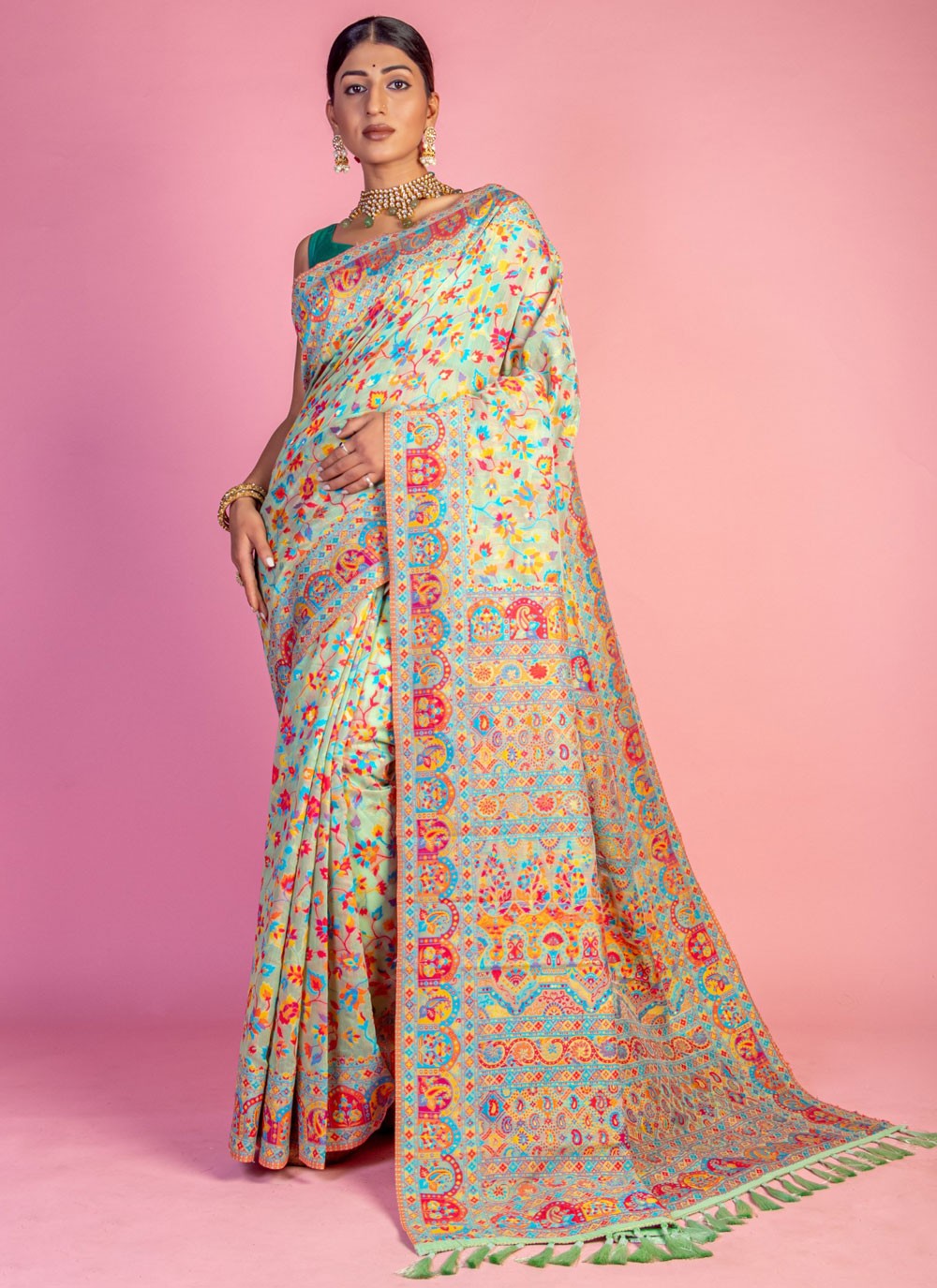Classic Weaving Zari Pashmina Saree - S6940